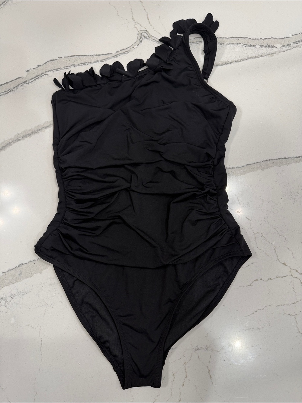 Kenneth Cole One-Shoulder Ruched One-Piece Swimsuit Black Medium